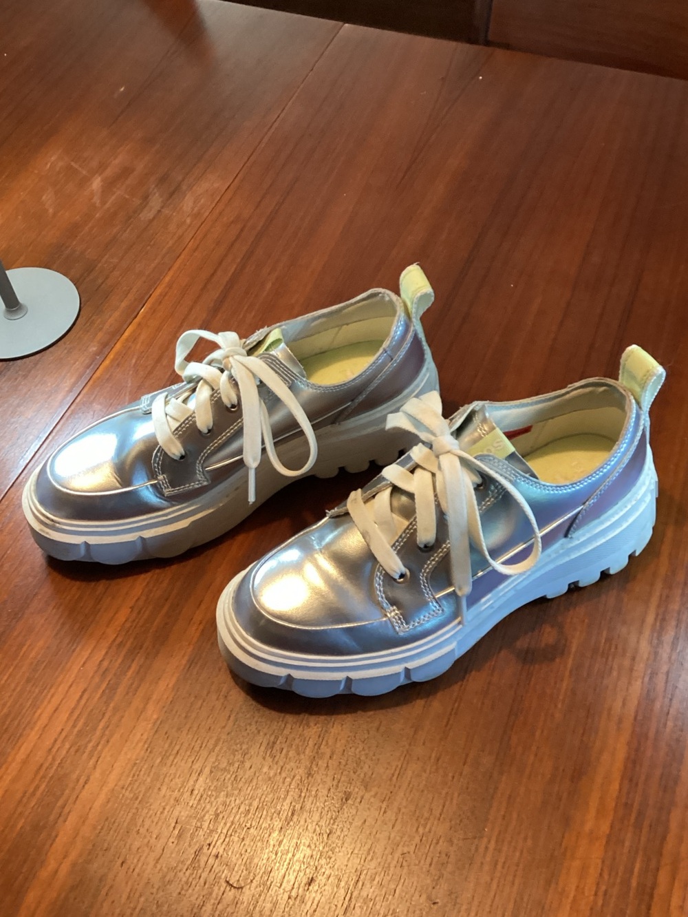 sorel Metallic Silver Chunky Lace-Up Sneakers 9